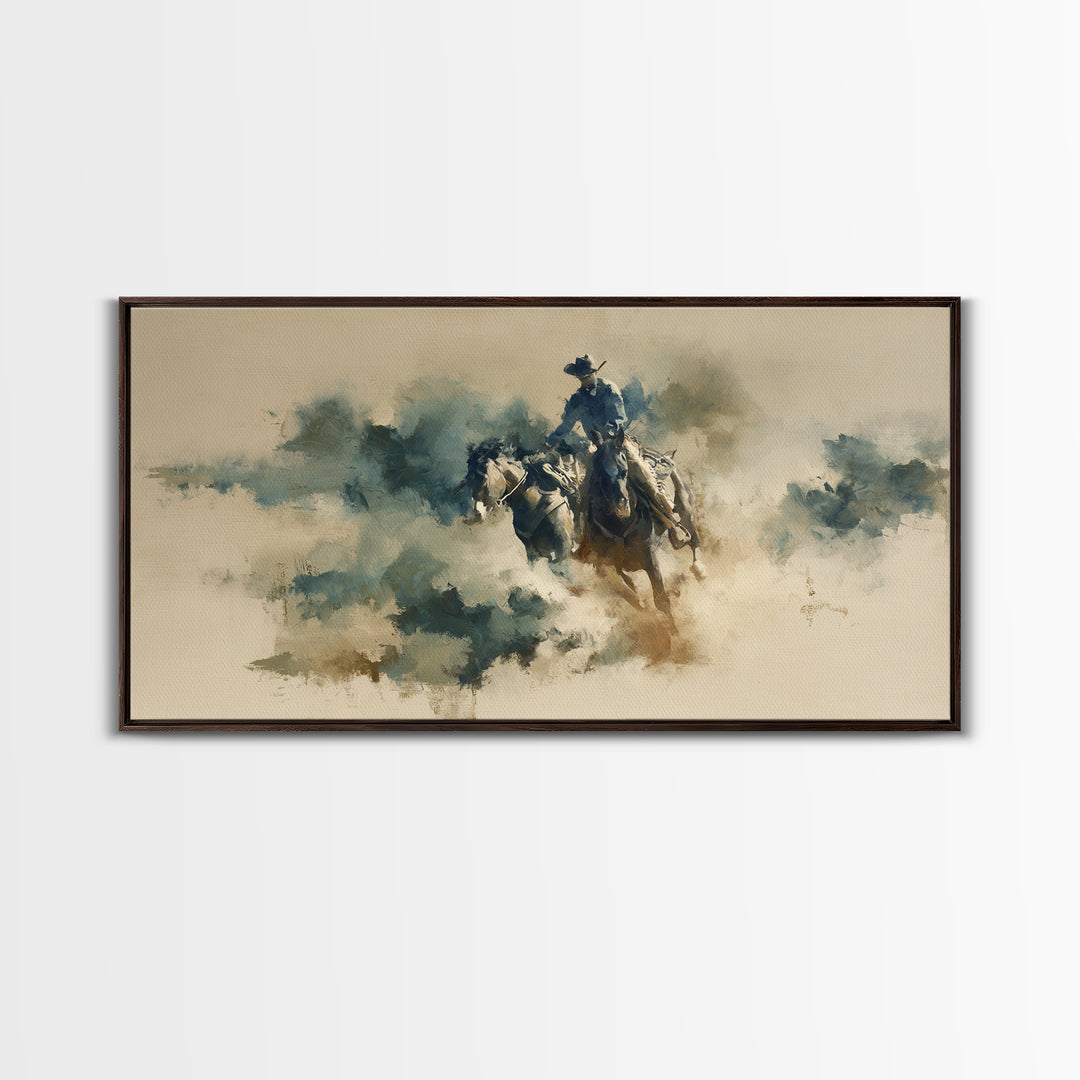 Rodeo Rider Mid Motion Canvas Print, Western Art, Western Wall Art, Southwestern Decor, Oil Painting, Frontier, Western Print, WES-2x1-77