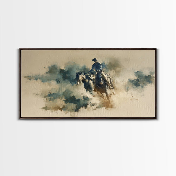 Rodeo Rider Mid Motion Canvas Print, Western Art, Western Wall Art, Southwestern Decor, Oil Painting, Frontier, Western Print, WES-2x1-77