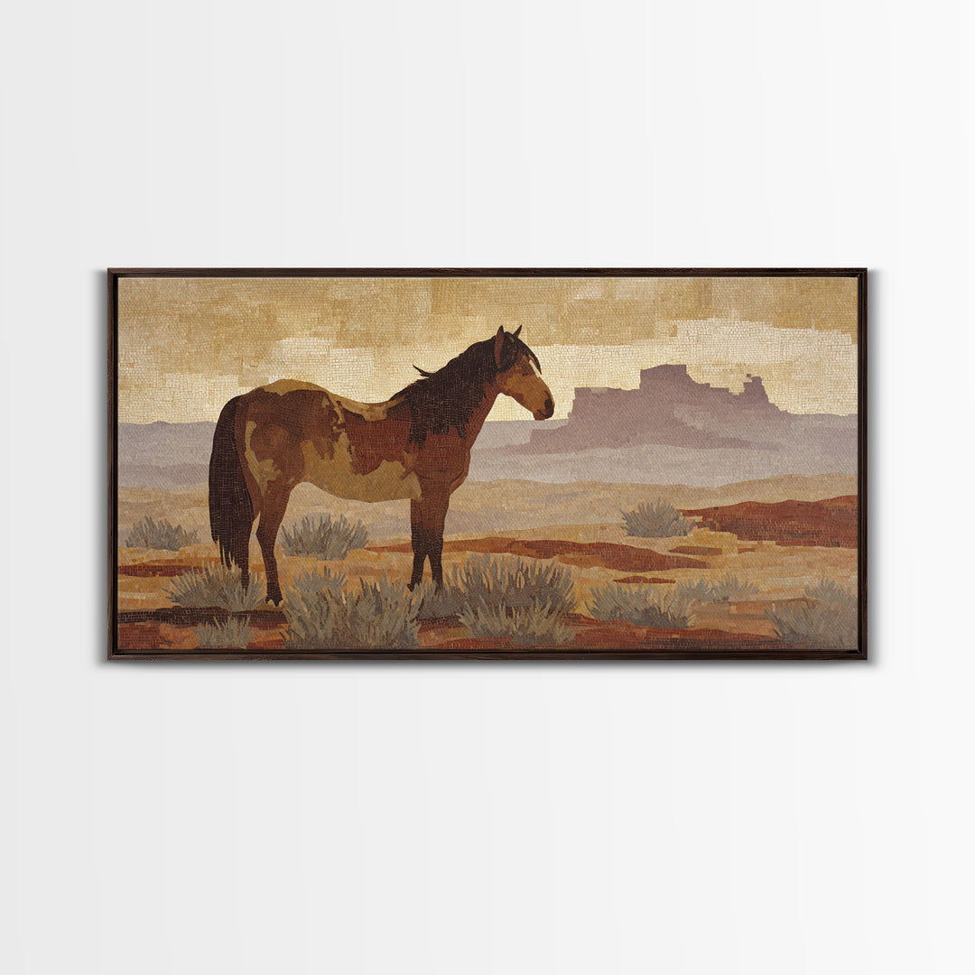Eagle Flying Above Mountain Ridge Framed Canvas Print, Western Art, Painting, Southwestern Decor, Fine Art, Frontier, WES-2x1-9