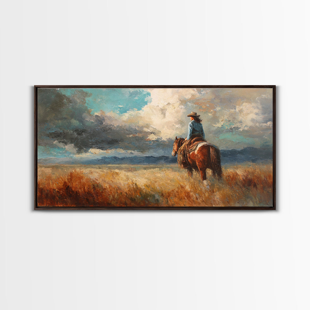 Cowgirl Portrait with Turquoise Jewelry Canvas Print, Western Art, Western, Southwestern Decor, Frontier, Native American Art, WES-2x1-98