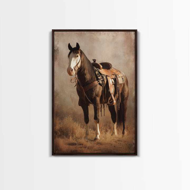 Western Saddle and Rope on Weathered Wood Framed Canvas Print, Western Art, Southwestern Decor, Watercolor Art, Frontier, WES-2x3-18