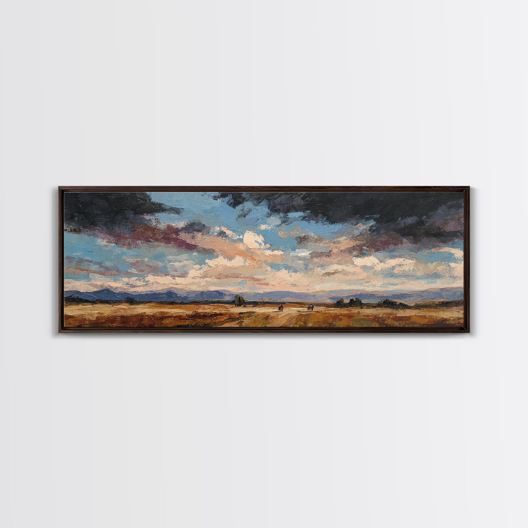 Train Crossing Western Plains Framed Canvas Print, Western Art, Contemporary Art, Southwestern Decor, Fine Art, Frontier, WES-3x1-63
