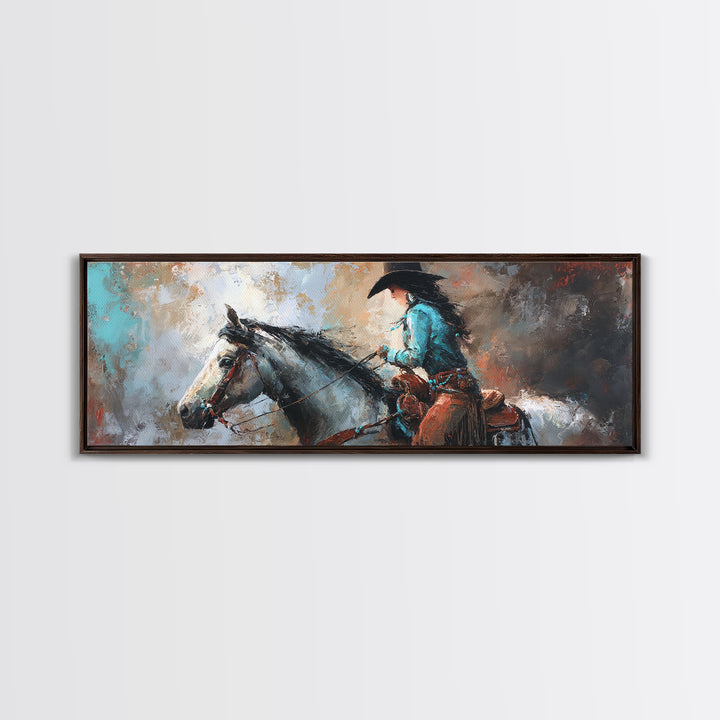 Cowgirl Portrait with Turquoise Jewelry Canvas Print, Western Art, Wall Art, Southwestern Decor, Oil Painting, Frontier, WES-3x1-70