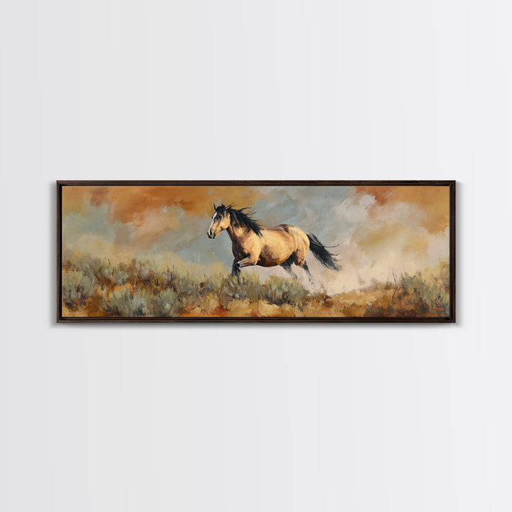 Buckskin Horse in Golden Prairie Light Canvas Print, Western Art, Western Decor, Southwestern Decor, Fine Art, Frontier, WES-3x1-71