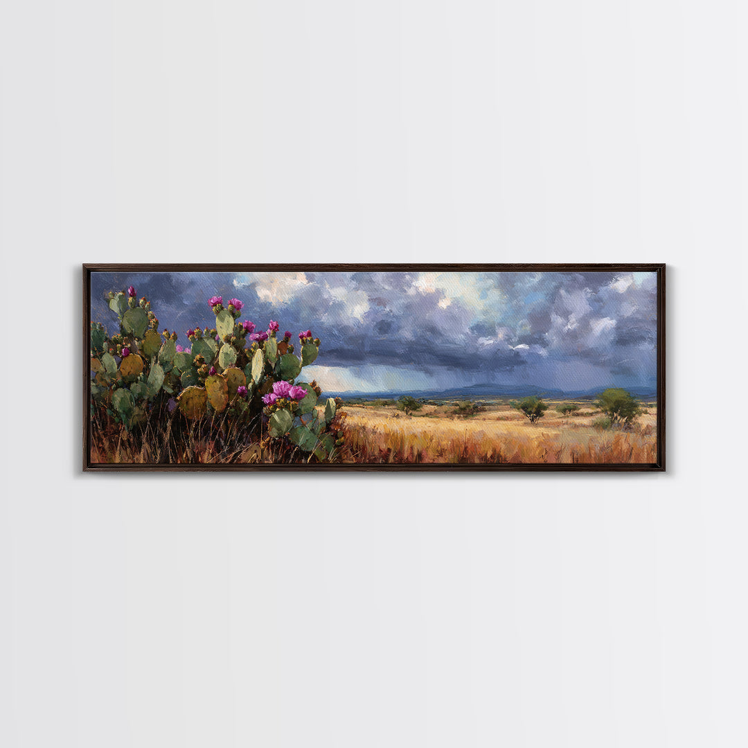 Prickly Pear Cactus Canvas Print, Western Art, Painting, Southwestern Decor, Fine Art, Frontier, Trendy Wall Art, Cowboy Art, WES-3x1-80