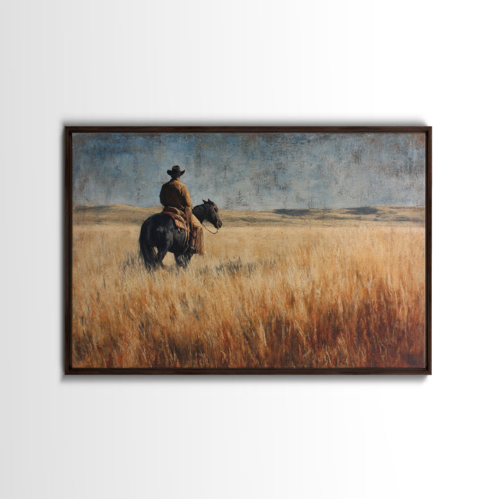Golden Wheat Field Canvas Print, Western Art, Horse Art, Southwestern Decor, Abstract Art, Frontier, Room Decor, WES-3x2-52