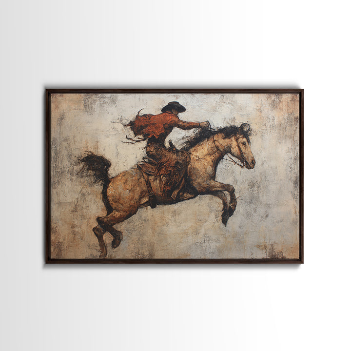Rodeo Rider Mid Motion Canvas Print, Western Art, Desert Art, Southwestern Decor, Oil Painting, Frontier, Minimalist Decor, WES-3x2-61
