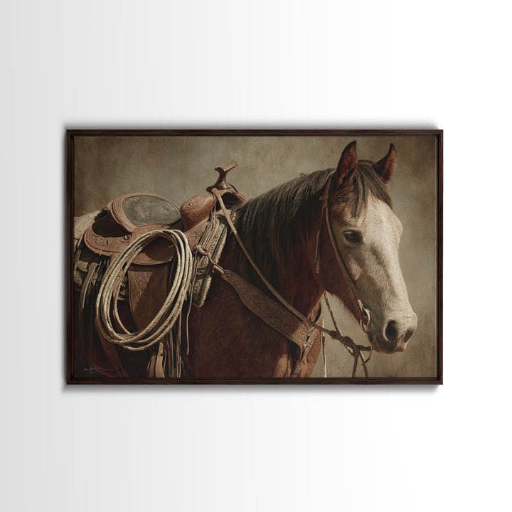 Western Saddle and Rope on Weathered Wood Canvas Print, Western Art, Downloadable Art, Southwestern Decor, Fine Art, Frontier, WES-3x2-62