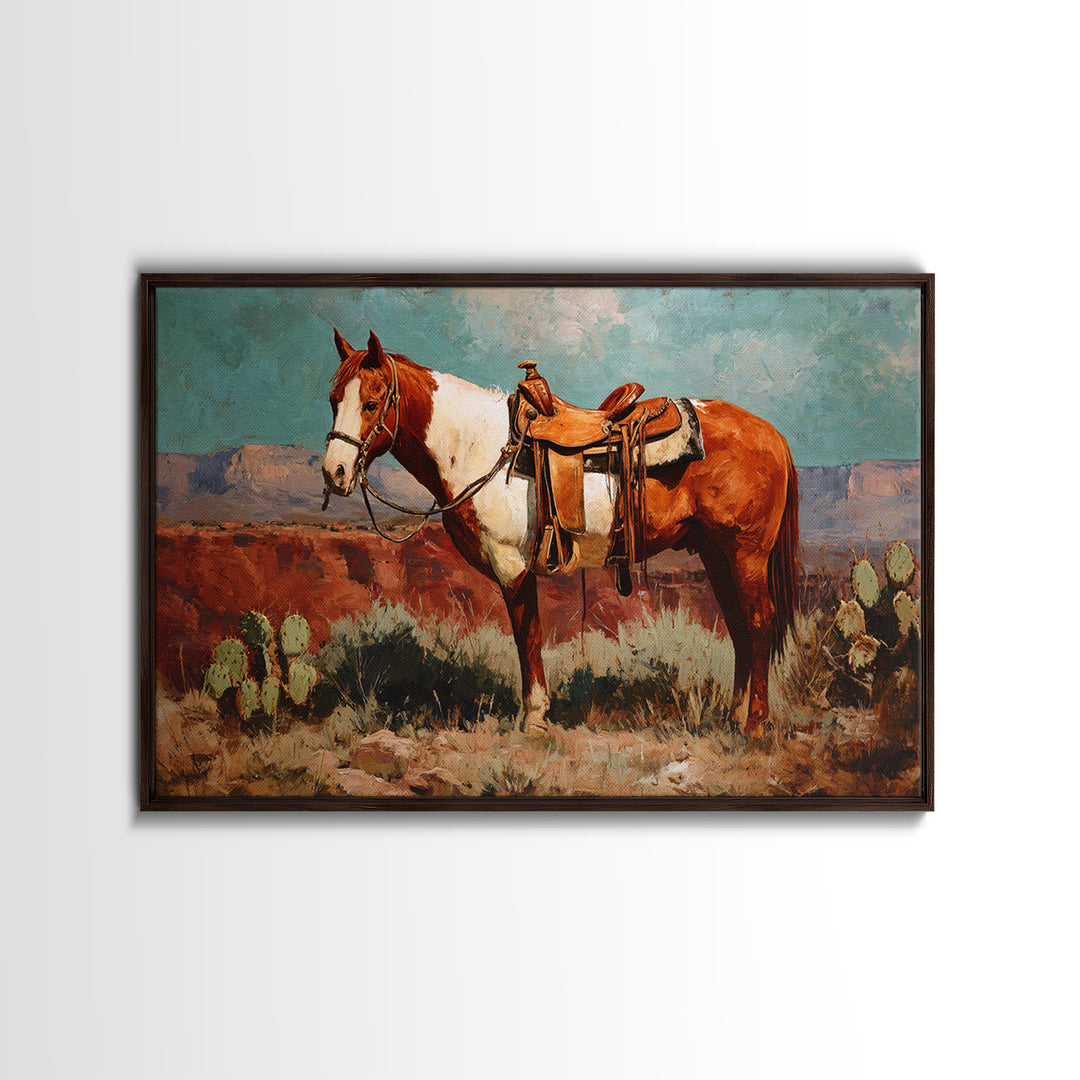 Cactus and Red Rock Canyon Landscape Framed Canvas Print, Western Art, Fine Art Print, Southwestern Decor, Fine Art, Frontier, WES-3x2-81