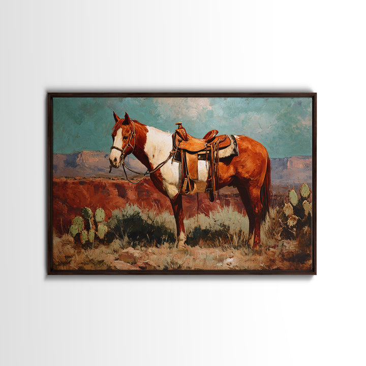 Cactus and Red Rock Canyon Landscape Framed Canvas Print, Western Art, Fine Art Print, Southwestern Decor, Fine Art, Frontier, WES-3x2-81