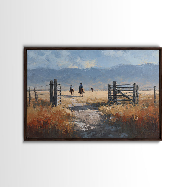 Sun Bleached Ranch Gate Framed Canvas Print, Western Art, Western Wall Art, Southwestern Decor, Watercolor Art, Frontier, WES-3x2-91
