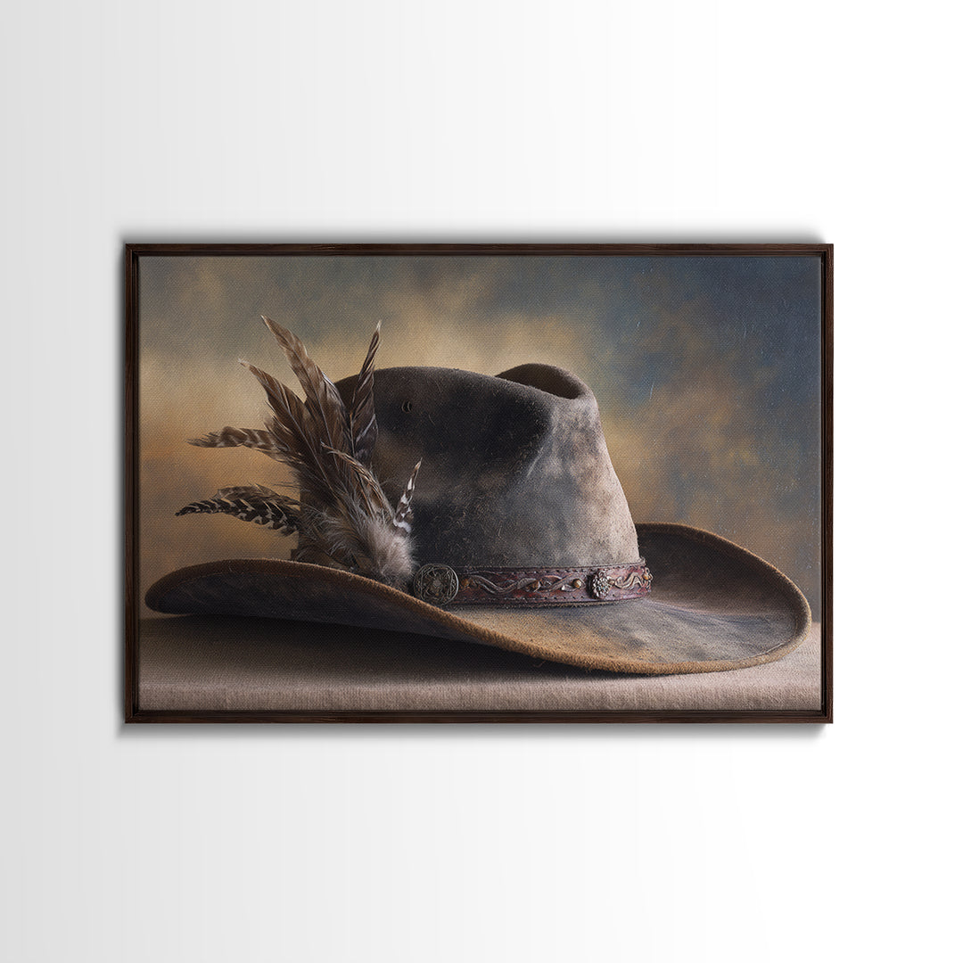 Cowboy Hat with Feathers and Beads Canvas Print, Western Art, Western Print, Southwestern Decor, Fine Art, Frontier, WES-3x2-98