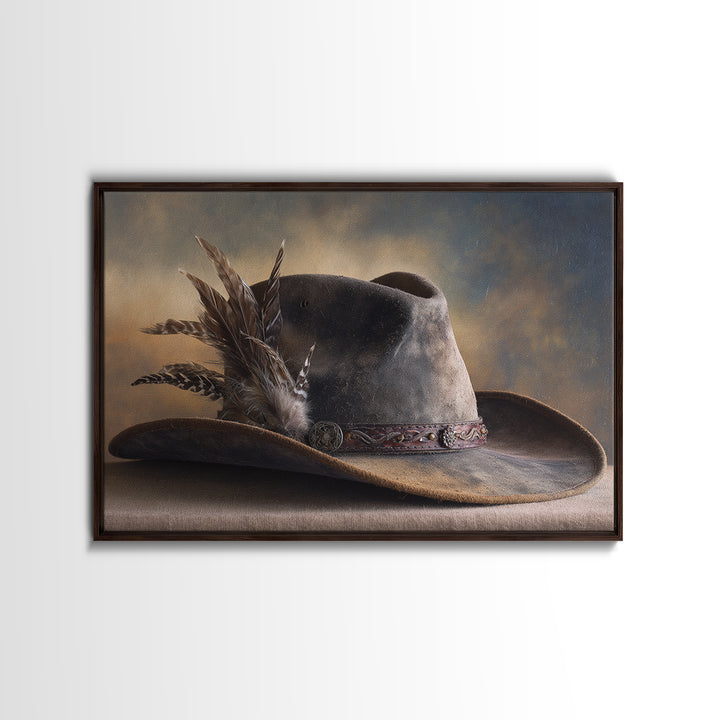 Cowboy Hat with Feathers and Beads Canvas Print, Western Art, Western Print, Southwestern Decor, Fine Art, Frontier, WES-3x2-98
