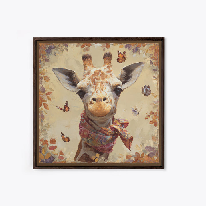 Giraffe with Scarf and Butterflies Canvas Print, Whimsical Art, Nursery Wall Decor, Living Room Decor, Fine Art, Wonder, WHI-1x1-10