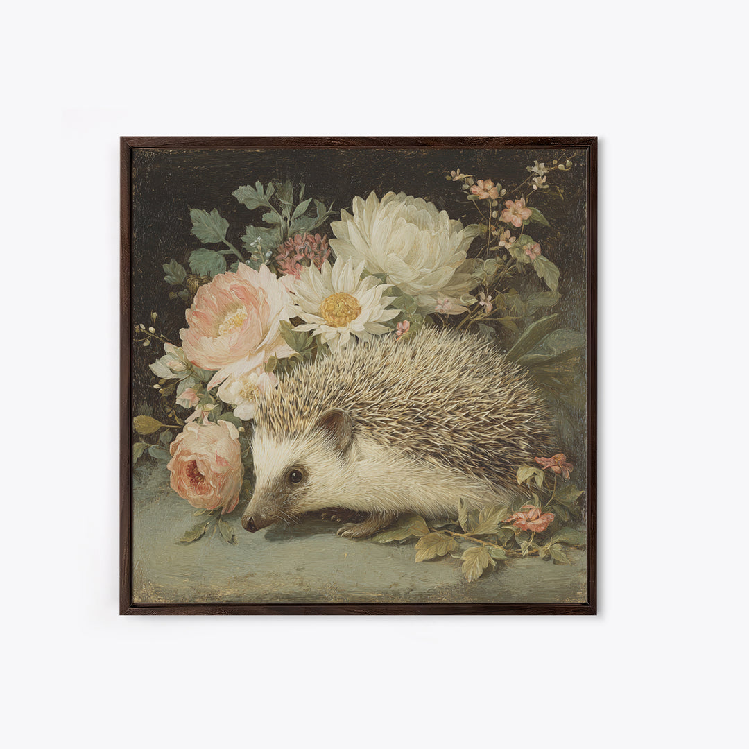 Hedgehog Carrying Wildflowers Canvas Print, Whimsical Art, Whimsical, Living Room Decor, Watercolor Art, Wonder, Nursery Art, WHI-1x1-15