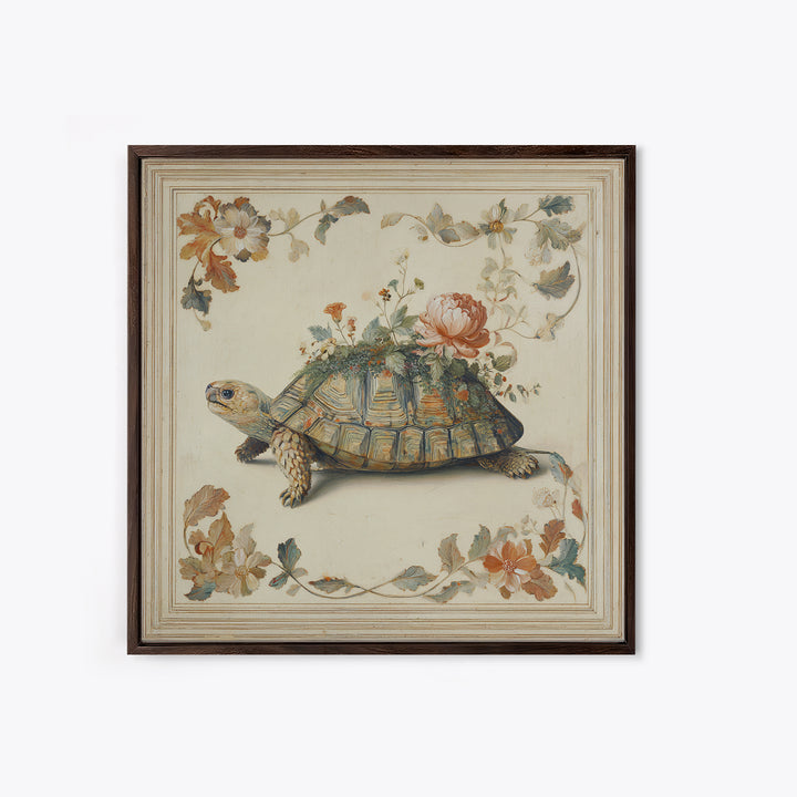 Turtle with Garden Growing on Shell Canvas Print, Whimsical Art, Dopamine Decor, Living Room Decor, Fine Art, Wonder, WHI-1x1-22