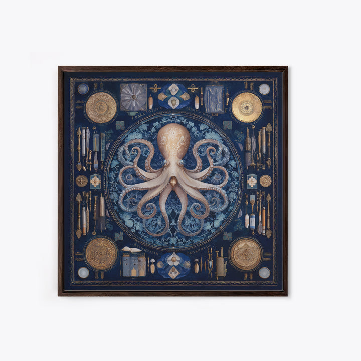 Octopus Conductor with Tiny Instruments Framed Canvas Print, Whimsical Art, Bird Art, Living Room Decor, Abstract Art, Wonder, WHI-1x1-42