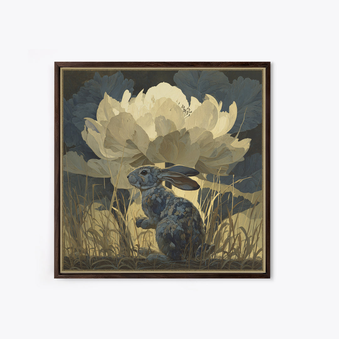 Rabbit Reading Beneath a Giant Flower Canvas Print, Whimsical Art, Fine Art Print, Living Room Decor, Watercolor Art, Wonder, WHI-1x1-5