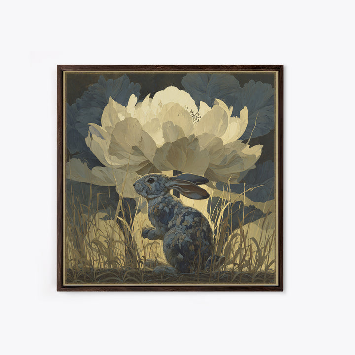 Rabbit Reading Beneath a Giant Flower Canvas Print, Whimsical Art, Fine Art Print, Living Room Decor, Watercolor Art, Wonder, WHI-1x1-5