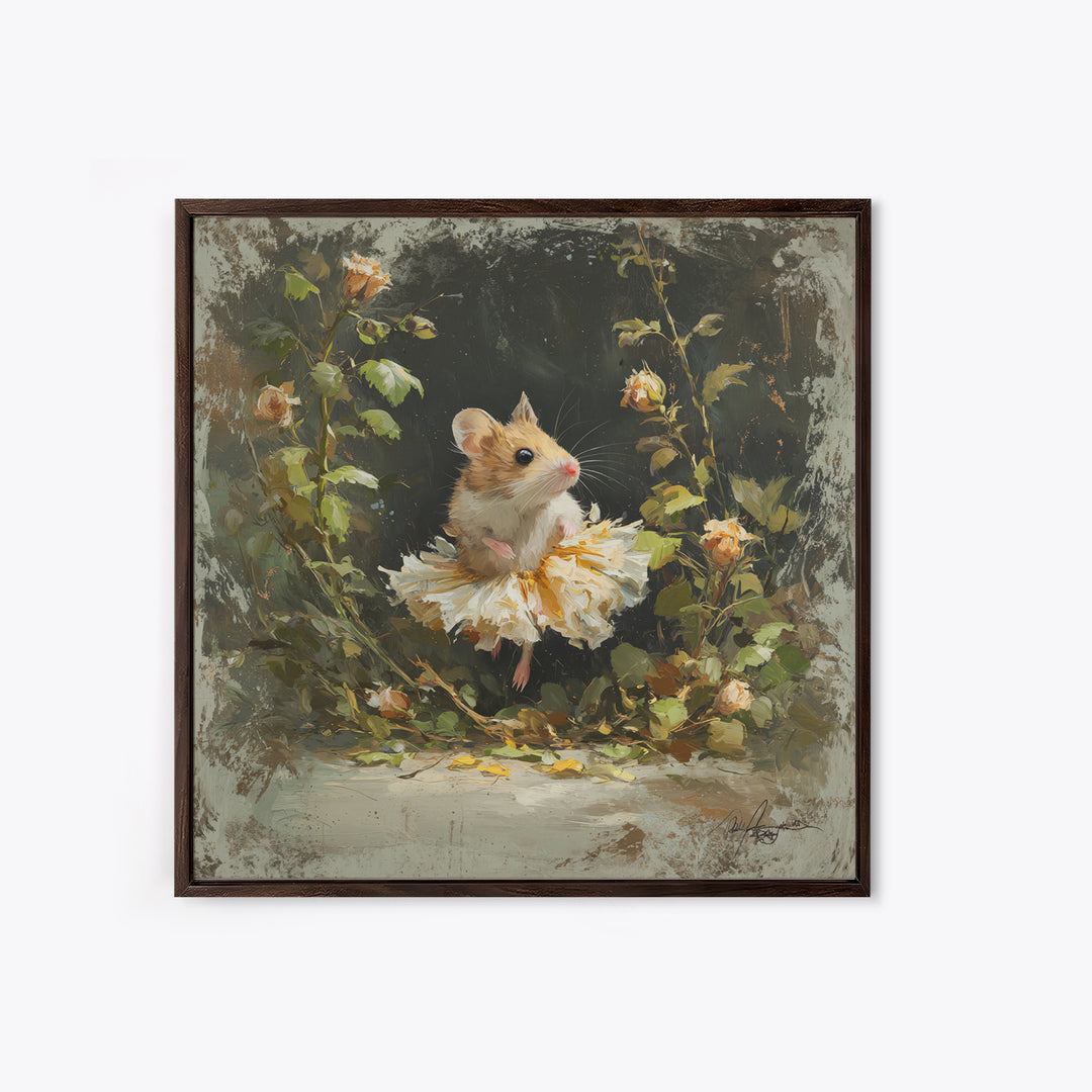 Mouse Ballerina in a Rose Garden Canvas Print, Whimsical Art, Gallery Decor, Living Room Decor, Fine Art, Wonder, Wall Art, WHI-1x1-59