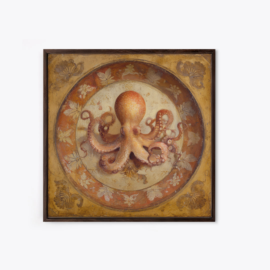 Octopus Conductor with Tiny Instruments Framed Canvas Print, Whimsical Art, Bird Art, Living Room Decor, Abstract Art, Wonder, WHI-1x1-66