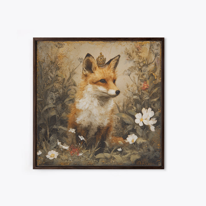 Fox Wearing a Tiny Crown Framed Canvas Print, Whimsical Art, Home Decor, Living Room Decor, Fine Art, Wonder, Digital Print, WHI-1x1-73