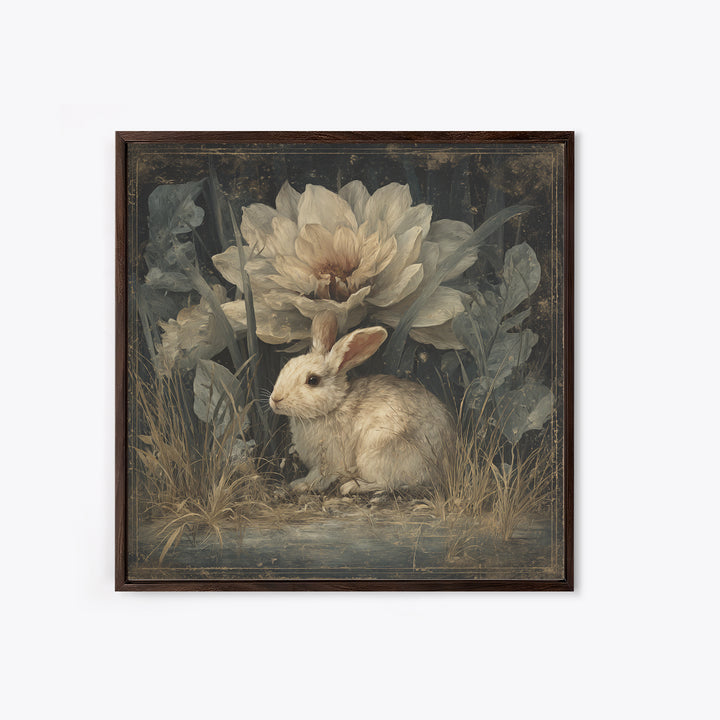 Rabbit Reading Beneath a Giant Flower Canvas Print, Whimsical Art, Wall Decor, Living Room Decor, Wonder, Printable Art, WHI-1x1-77
