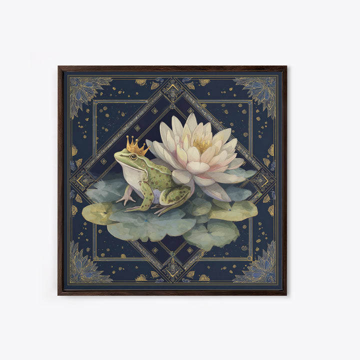 Frog Prince on a Lily Pad Framed Canvas Print, Whimsical Art, Fine Art Print, Living Room Decor, Fine Art, Wonder, Prints, WHI-1x1-80