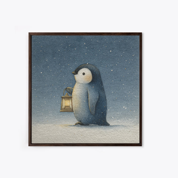 Penguin Holding a Lantern Canvas Print, Whimsical Art, Contemporary Art, Living Room Decor, Fine Art, Wonder, Art Nouveau, WHI-1x1-89