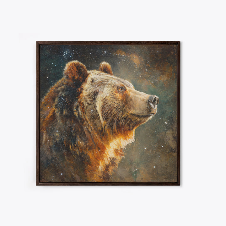 Bear Painting Stars Onto the Night Sky Canvas Print, Whimsical Art, Statement Artwork, Living Room Decor, Fine Art, Wonder, WHI-1x1-9
