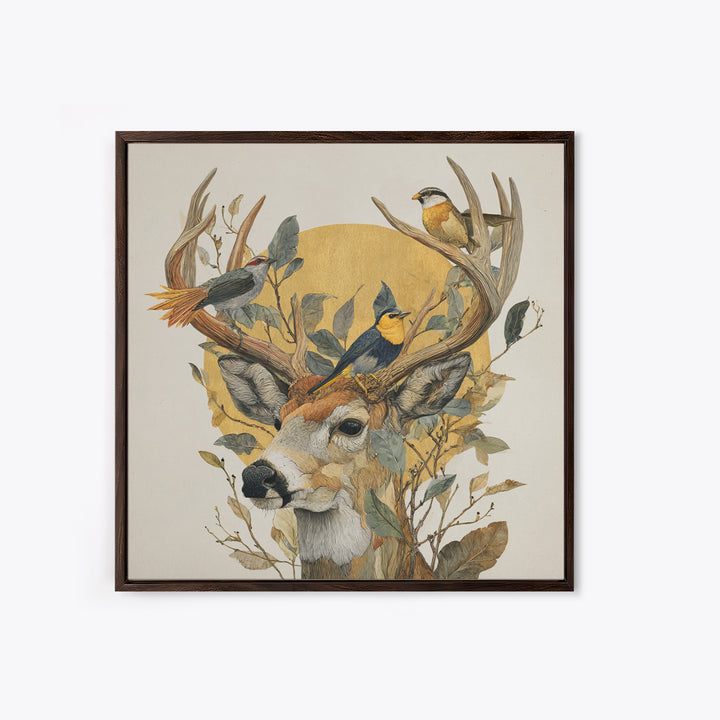 Deer with Antlers Full of Birds Canvas Print, Whimsical Art, Room Decor, Living Room Decor, Fine Art, Wonder, Oil Painting, WHI-1x1-91
