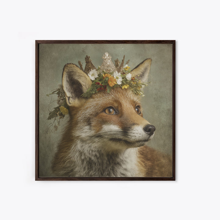 Fox Wearing a Tiny Crown Canvas Print, Whimsical Art, Printable Wall Art, Living Room Decor, Wonder, Abstract Wall Art, WHI-1x1-97