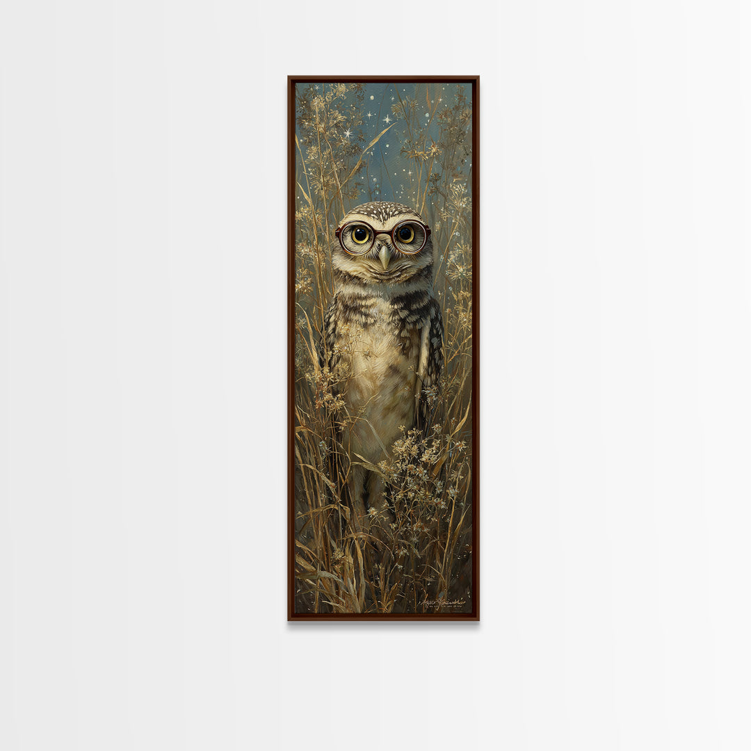 Owl Wearing Spectacles Among Stars Canvas Print, Whimsical Art, Neutral Decor, Living Room Decor, Fine Art, Wonder, Home Decor, WHI-1x3-18