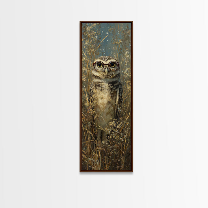 Owl Wearing Spectacles Among Stars Canvas Print, Whimsical Art, Neutral Decor, Living Room Decor, Fine Art, Wonder, Home Decor, WHI-1x3-18