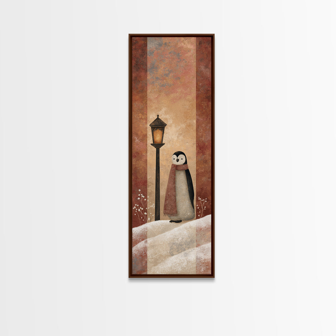 Penguin Holding a Lantern Framed Canvas Print, Whimsical Art, Textured Painting, Living Room Decor, Fine Art, Wonder, WHI-1x3-29