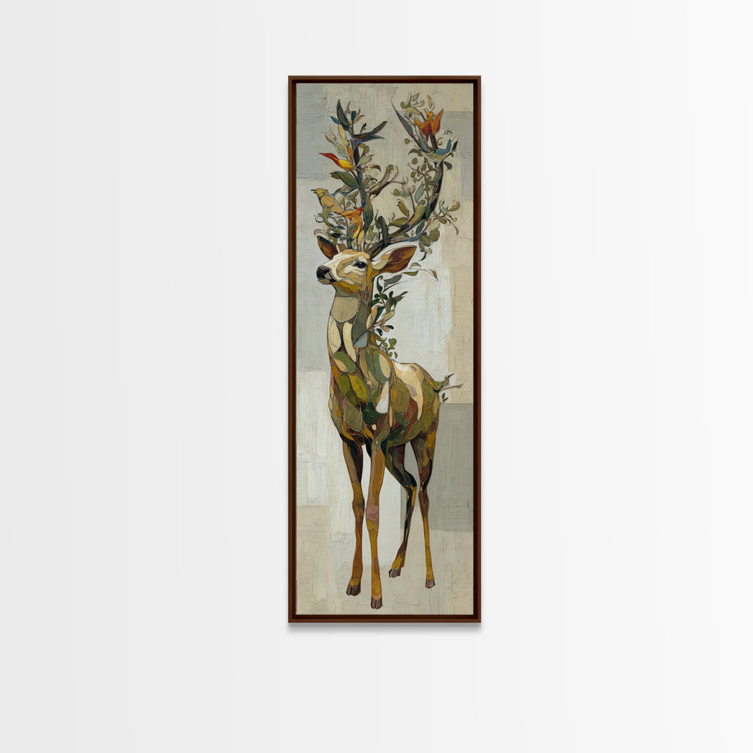 Deer with Antlers Full of Birds Framed Canvas Print, Whimsical Art, Printable Art, Living Room Decor, Watercolor Art, Wonder, WHI-1x3-31