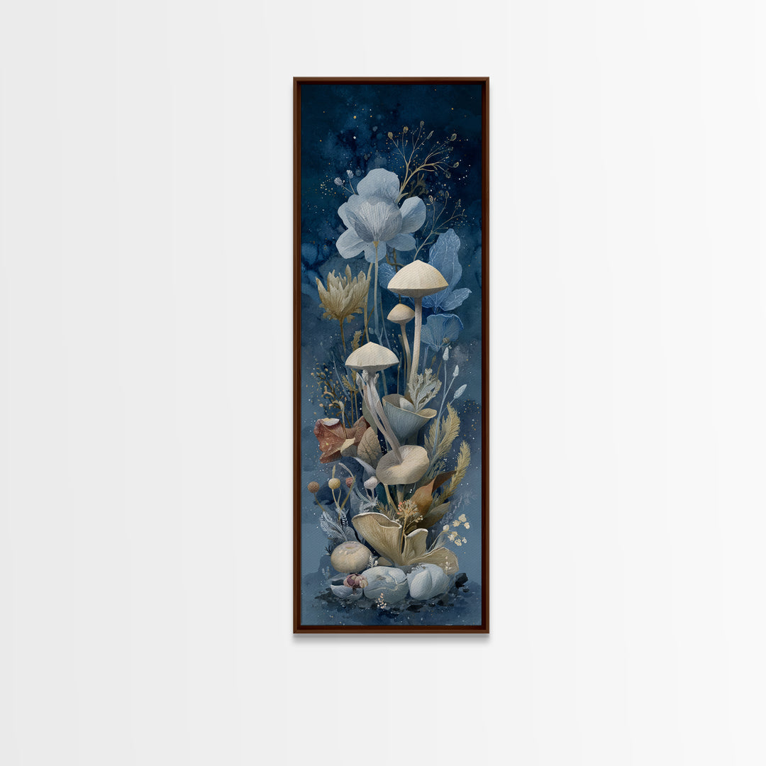Teacup Garden with Tiny Mushrooms Canvas Print, Whimsical Art, Framed Wall Art, Living Room Decor, Oil Painting, Wonder, WHI-1x3-40