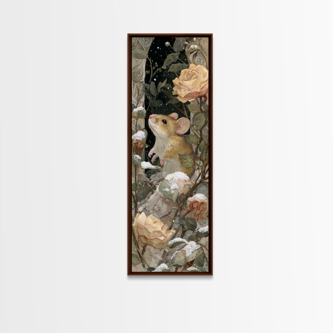 Mouse Ballerina in a Rose Garden Framed Canvas Print, Whimsical Art, Abstract Wall Art, Living Room Decor, Watercolor Art, WHI-1x3-47