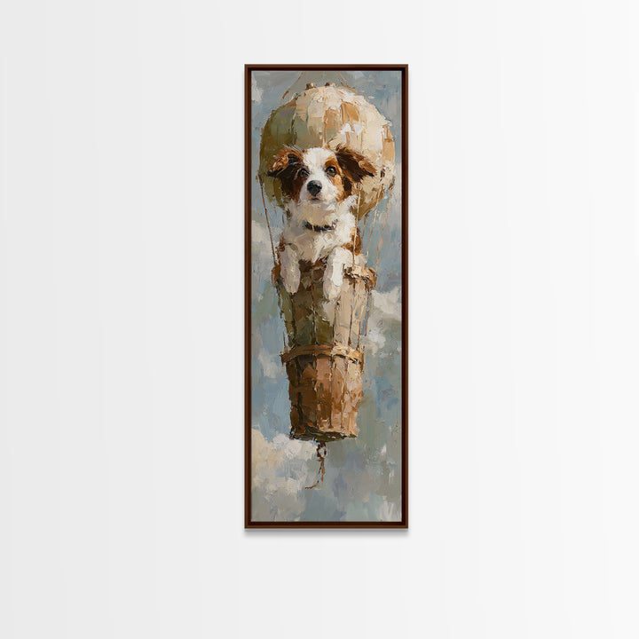 Dog in a Hot Air Balloon Framed Canvas Print, Whimsical Art, Fine Art Print, Living Room Decor, Fine Art, Wonder, Prints, WHI-1x3-50