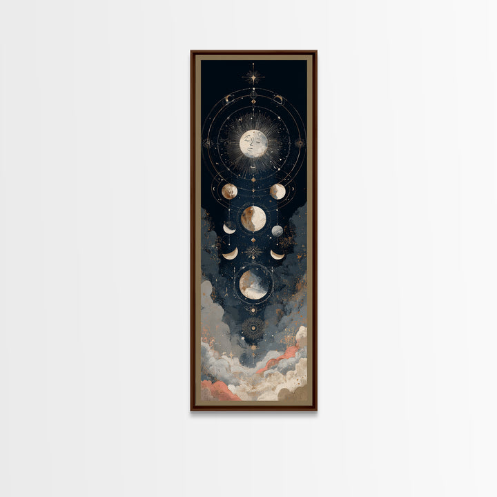Moon with Sleeping Face and Dangling Stars Framed Canvas Print, Whimsical Art, Original Art, Living Room Decor, Oil Painting, WHI-1x3-52