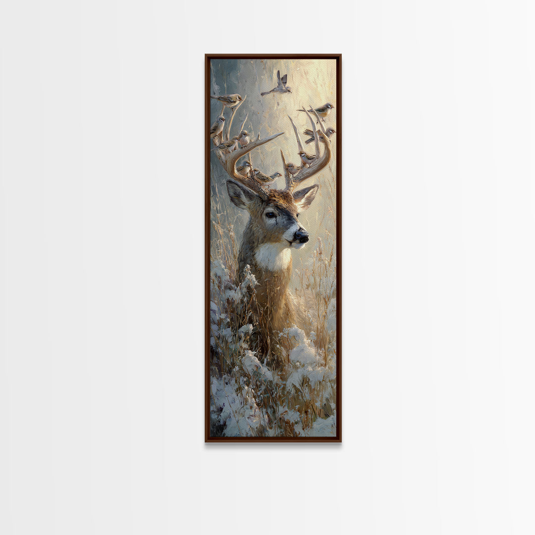 Deer with Antlers Full of Birds Canvas Print, Whimsical Art, Dopamine Decor, Living Room Decor, Oil Painting, Wonder, WHI-1x3-55