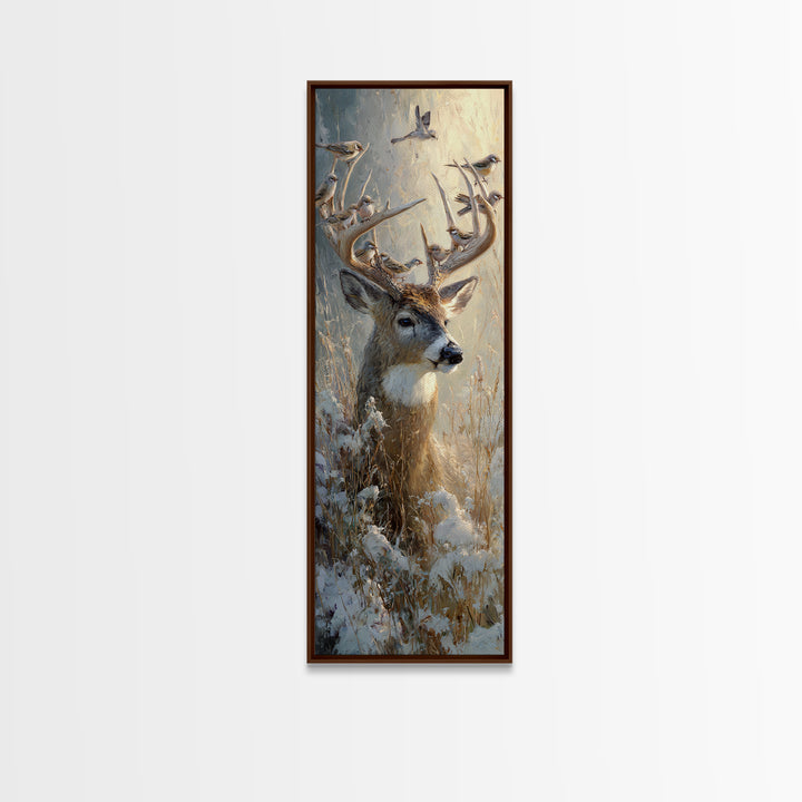 Deer with Antlers Full of Birds Canvas Print, Whimsical Art, Dopamine Decor, Living Room Decor, Oil Painting, Wonder, WHI-1x3-55