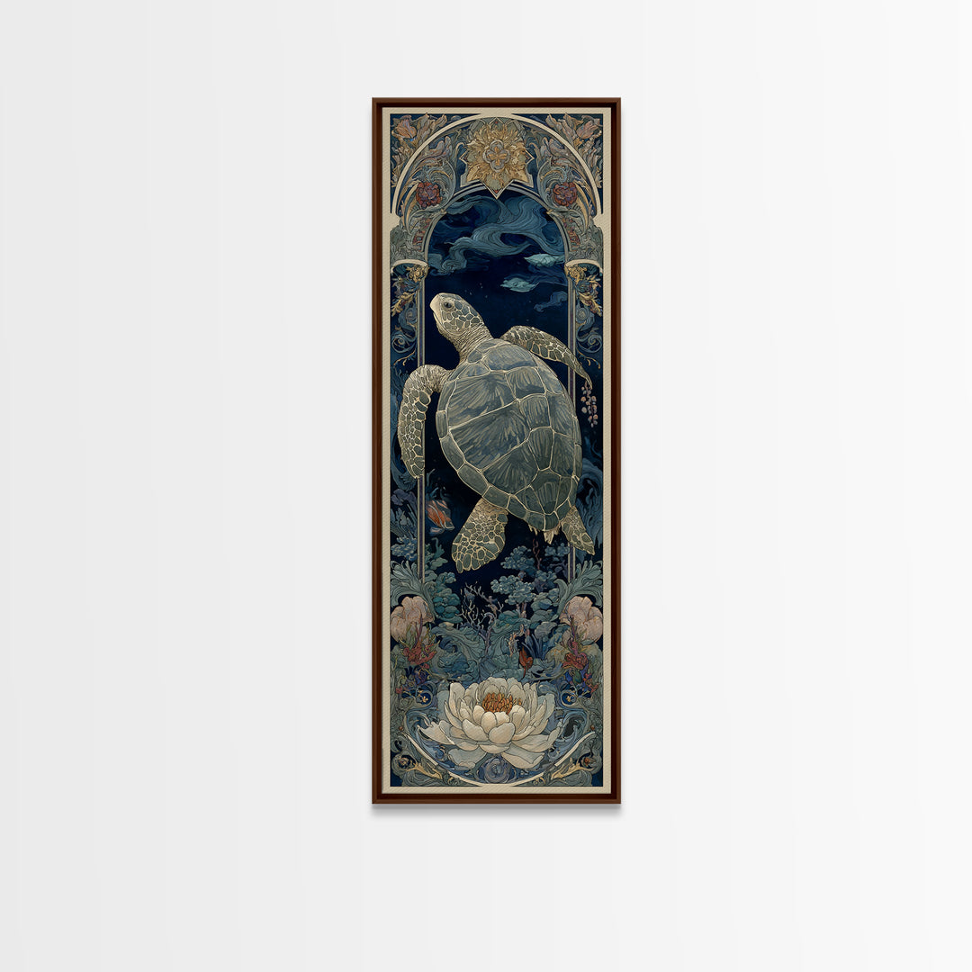 Turtle with Garden Growing on Shell Framed Canvas Print, Whimsical Art, Watercolor Art, Living Room Decor, Fine Art, Wonder, WHI-1x3-58