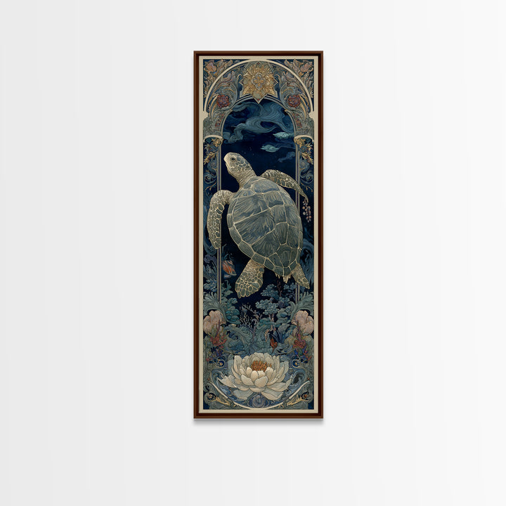 Turtle with Garden Growing on Shell Framed Canvas Print, Whimsical Art, Watercolor Art, Living Room Decor, Fine Art, Wonder, WHI-1x3-58