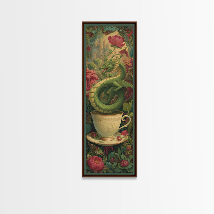 Dragon Curled Around a Teacup Canvas Print, Whimsical Art, Art Nouveau, Living Room Decor, Abstract Art, Wonder, WHI-1x3-60