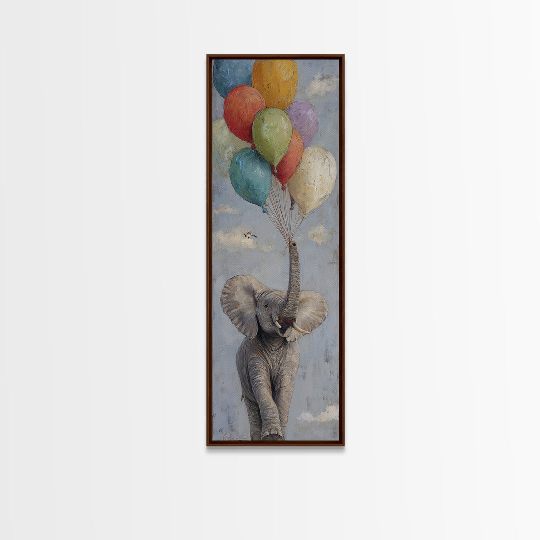 Elephant Holding Balloons Canvas Print, Whimsical Art, Nursery Prints, Living Room Decor, Oil Painting, Wonder, WHI-1x3-63