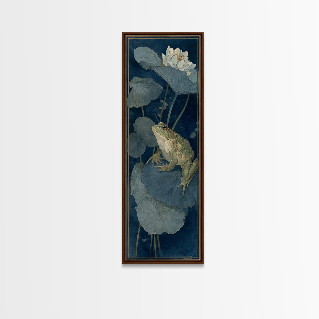 Frog Prince on a Lily Pad Canvas Print, Whimsical Art, Abstract Wall Art, Living Room Decor, Fine Art, Wonder, Neutral Decor, WHI-1x3-68