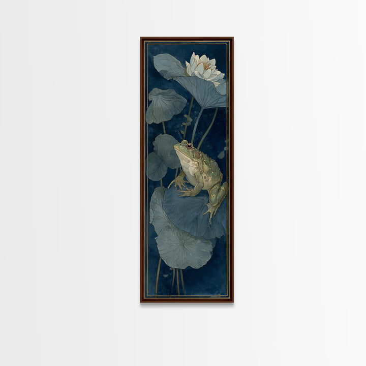 Frog Prince on a Lily Pad Canvas Print, Whimsical Art, Abstract Wall Art, Living Room Decor, Fine Art, Wonder, Neutral Decor, WHI-1x3-68
