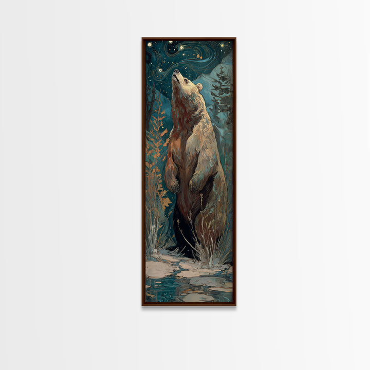 Bear Painting Stars Onto the Night Sky Framed Canvas Print, Whimsical Art, Wall Art, Living Room Decor, Oil Painting, Wonder, WHI-1x3-69
