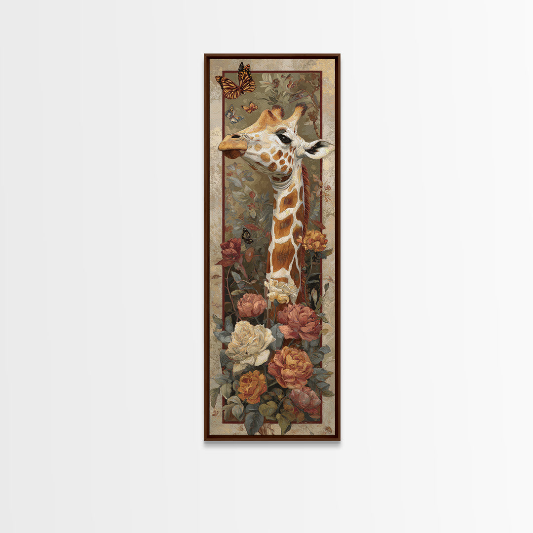 Giraffe with Scarf and Butterflies Framed Canvas Print, Whimsical Art, Modern Decor, Living Room Decor, Fine Art, Wonder, WHI-1x3-70